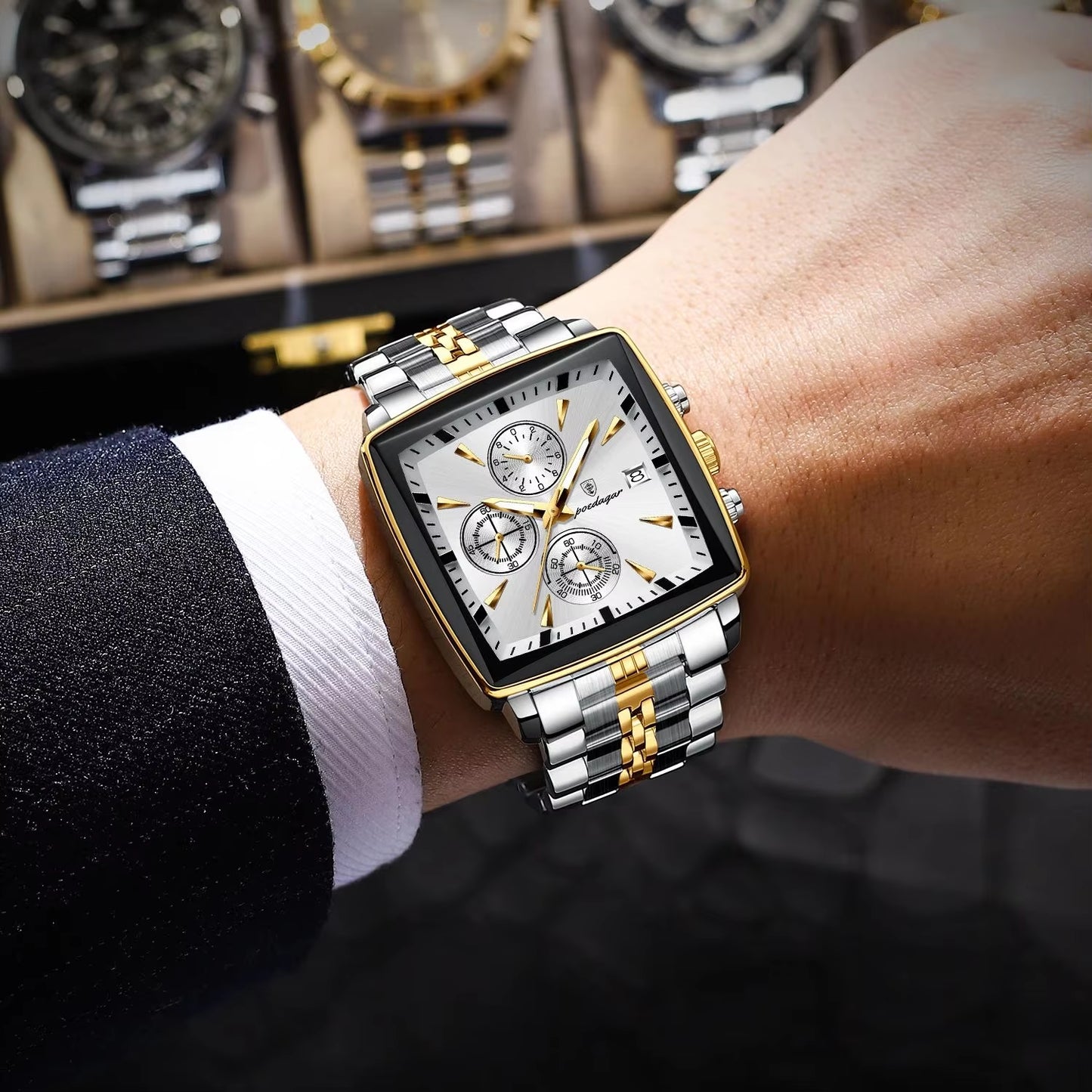 Luxury Square Sport Man Wristwatch Waterproof Luminous Chronograph Quartz Men'S Watches Stainless Steel Men Watch Reloj