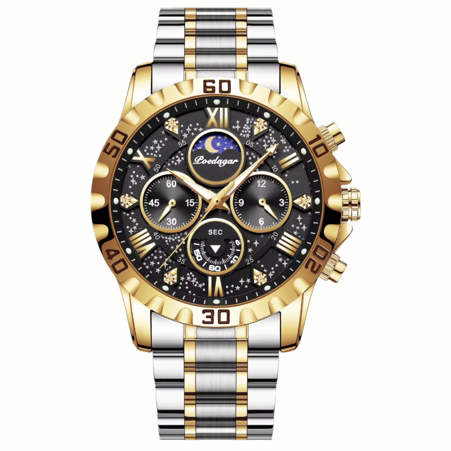 Men's Luxury Waterproof Quartz Chronograph Watch - Luminous Stainless Steel Sports Timepiece