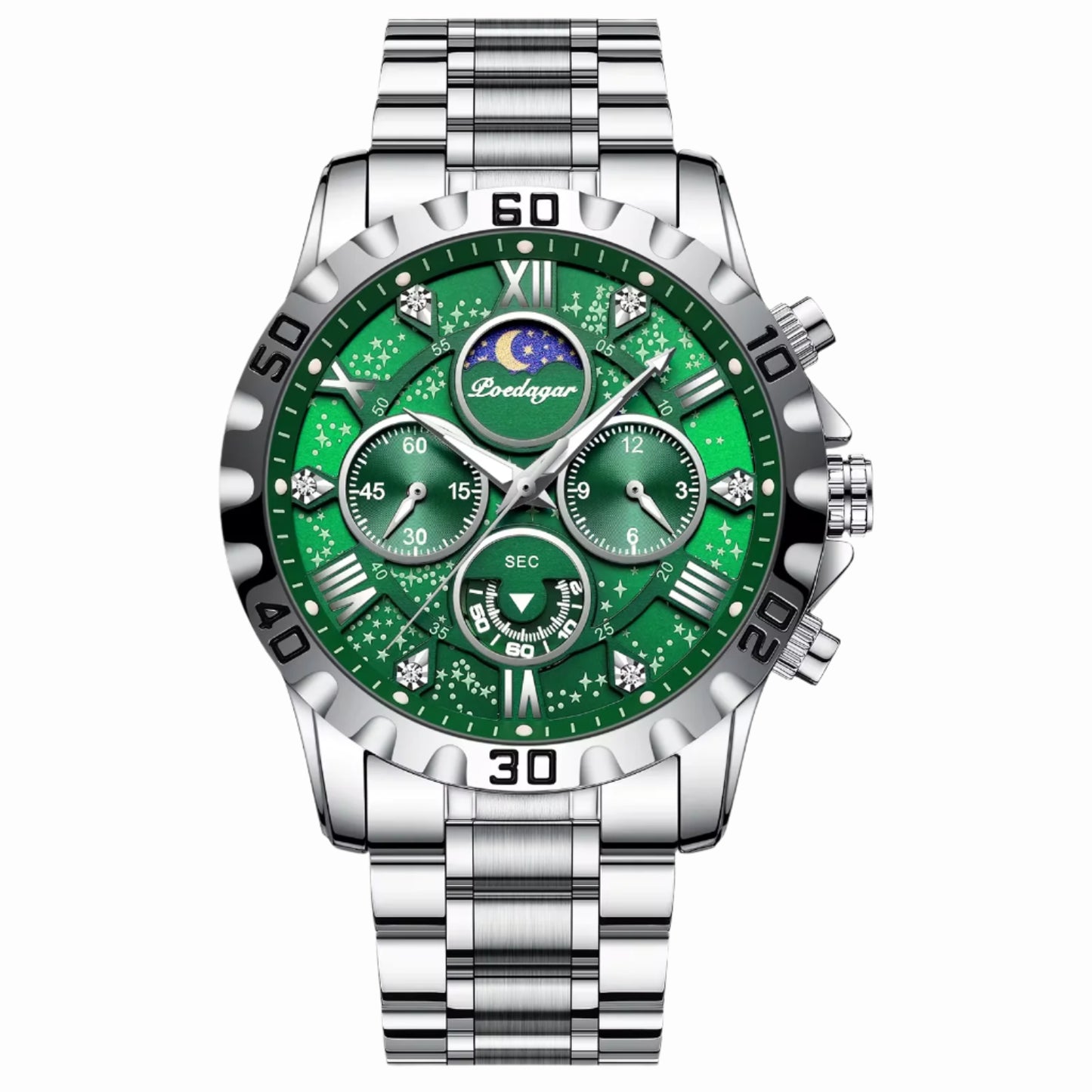 Men's Luxury Waterproof Quartz Chronograph Watch - Luminous Stainless Steel Sports Timepiece