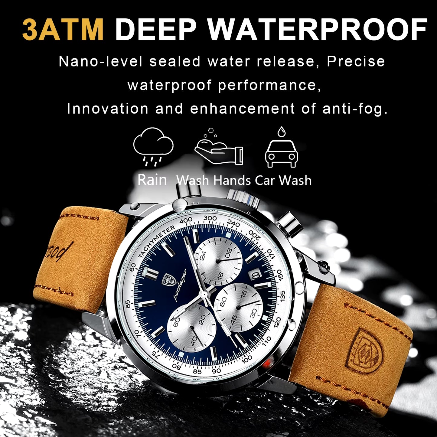 Luxury Man Watch High Quality Waterproof Chronograph Luminous Men'S Wristwatch Leather Men Quartz Watches Casual Clock