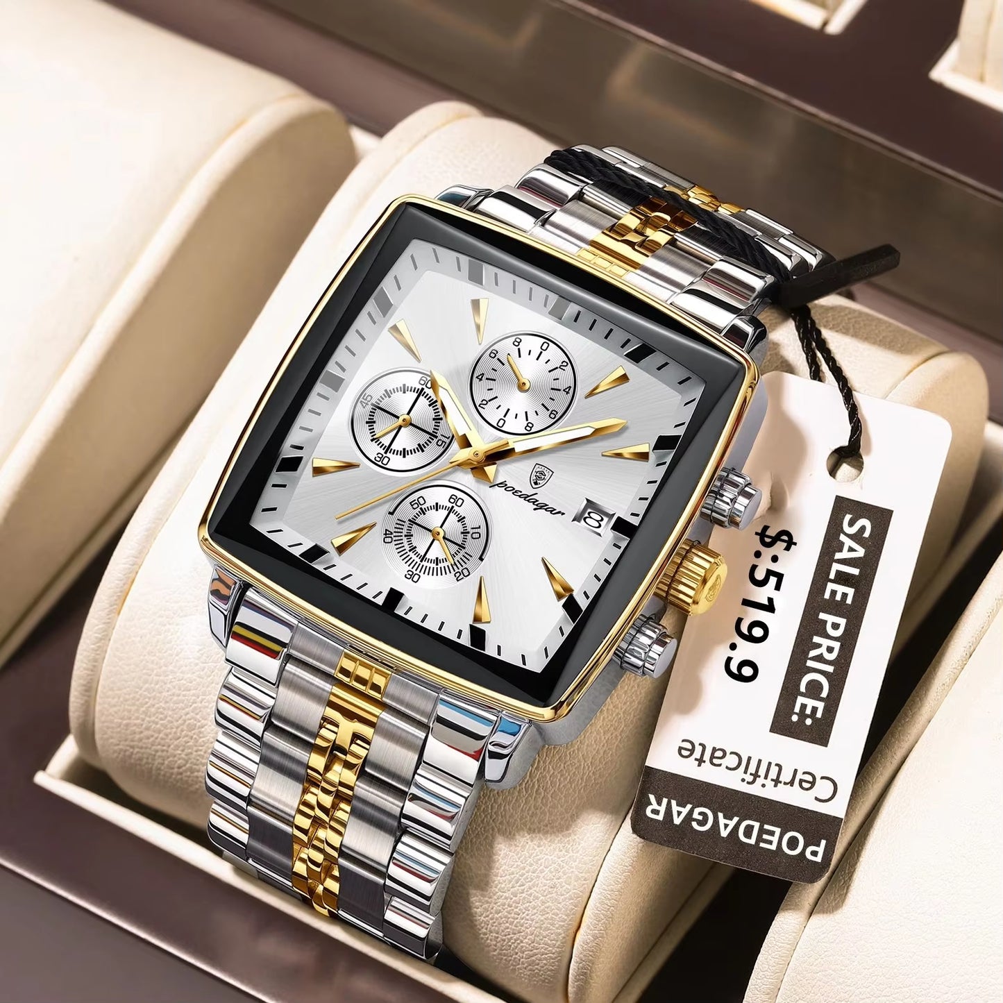 Luxury Square Sport Man Wristwatch Waterproof Luminous Chronograph Quartz Men'S Watches Stainless Steel Men Watch Reloj