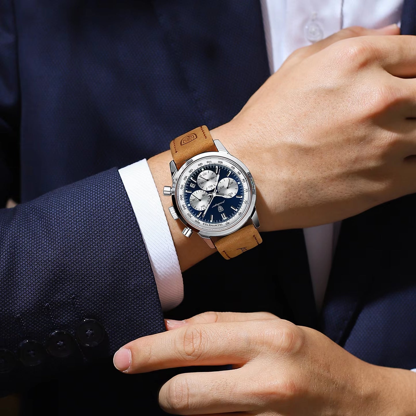 Luxury Man Watch High Quality Waterproof Chronograph Luminous Men'S Wristwatch Leather Men Quartz Watches Casual Clock