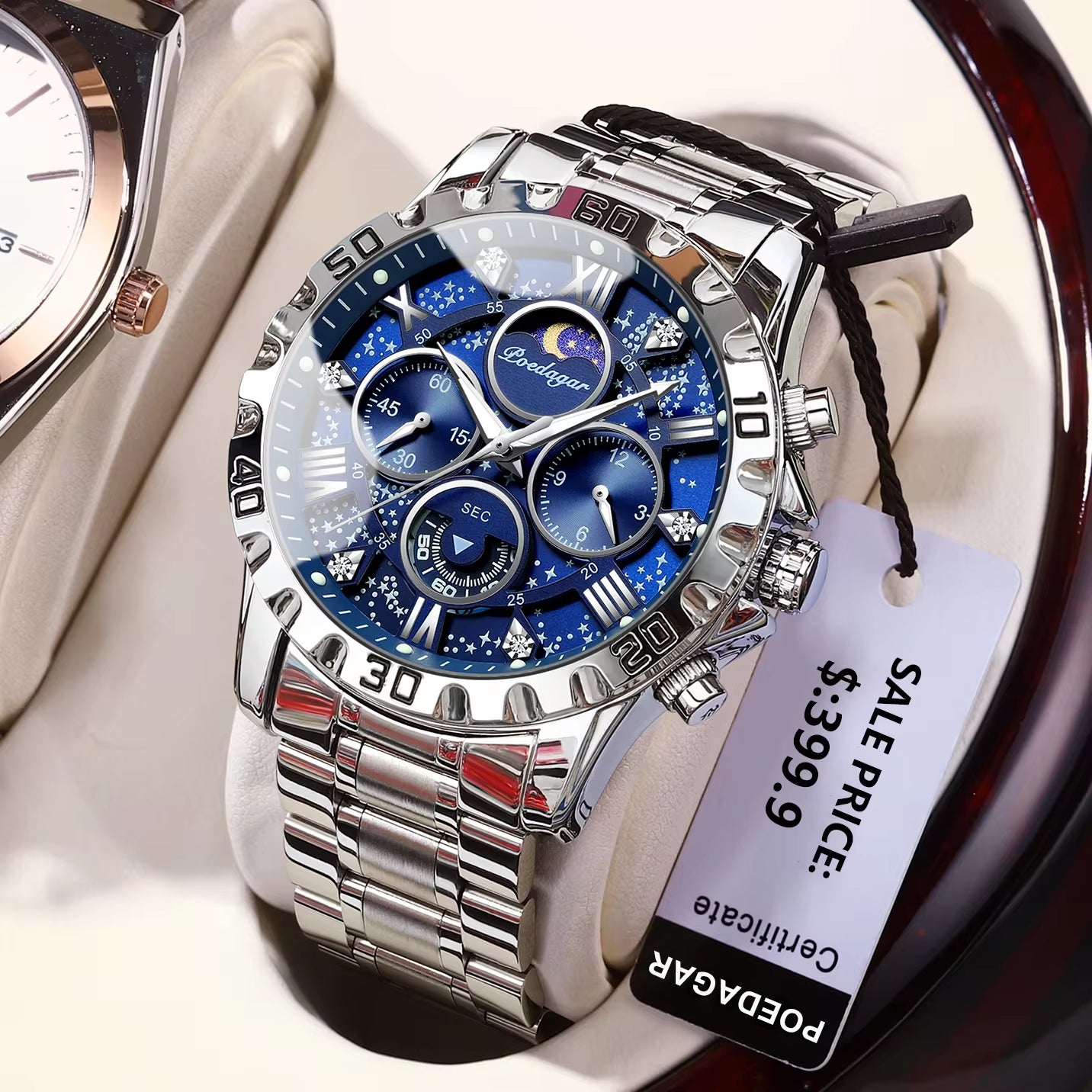 Men's Luxury Waterproof Quartz Chronograph Watch - Luminous Stainless Steel Sports Timepiece