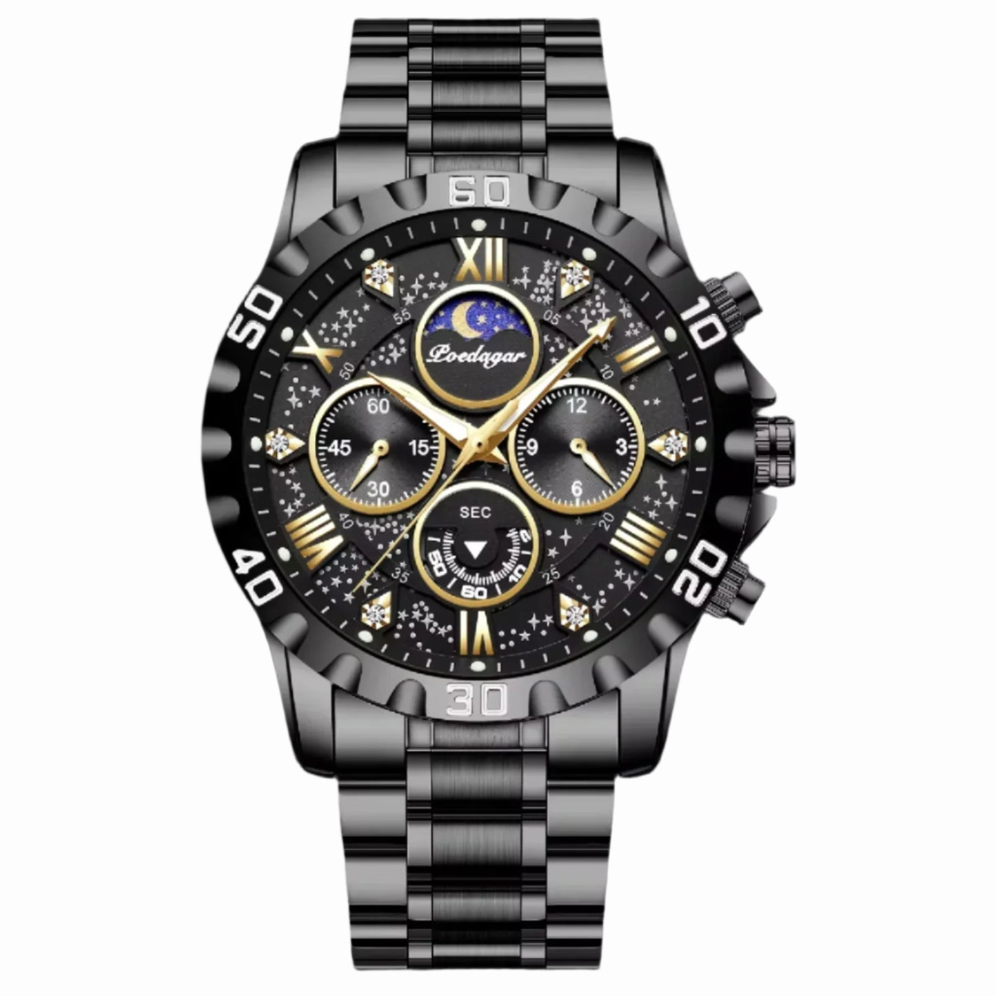 Men's Luxury Waterproof Quartz Chronograph Watch - Luminous Stainless Steel Sports Timepiece