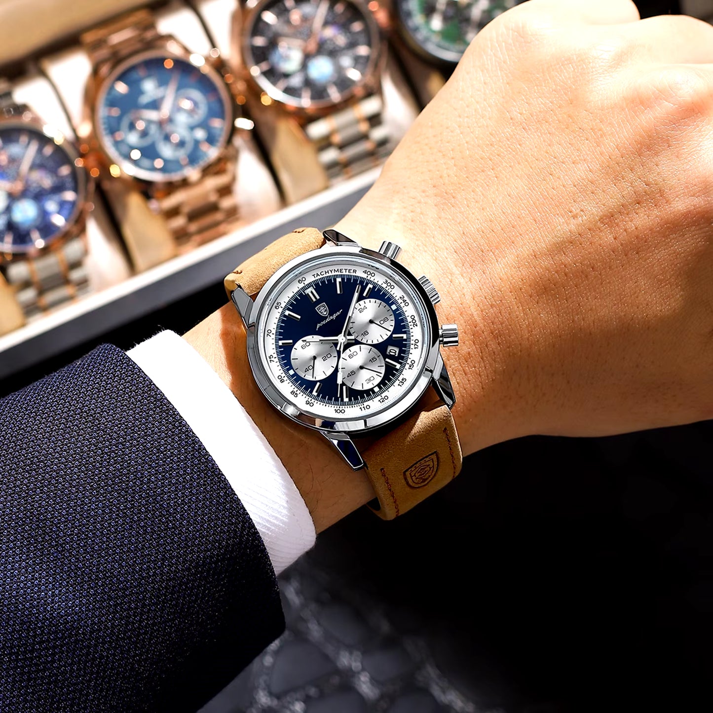 Luxury Man Watch High Quality Waterproof Chronograph Luminous Men'S Wristwatch Leather Men Quartz Watches Casual Clock
