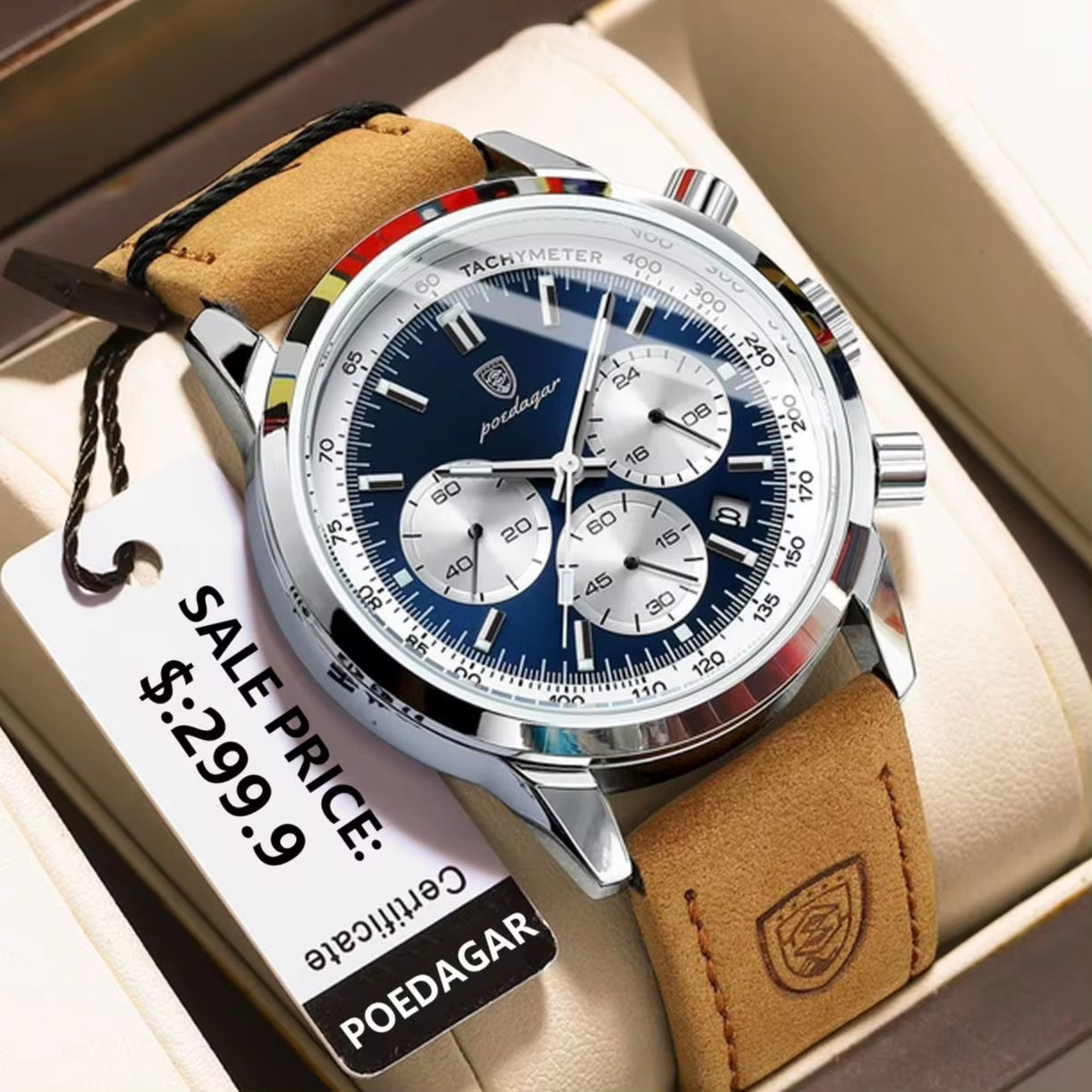 Luxury Man Watch High Quality Waterproof Chronograph Luminous Men'S Wristwatch Leather Men Quartz Watches Casual Clock