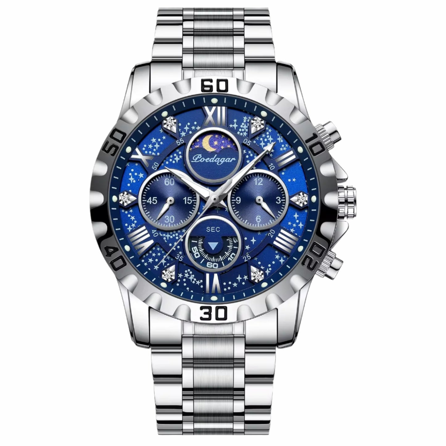 Men's Luxury Waterproof Quartz Chronograph Watch - Luminous Stainless Steel Sports Timepiece