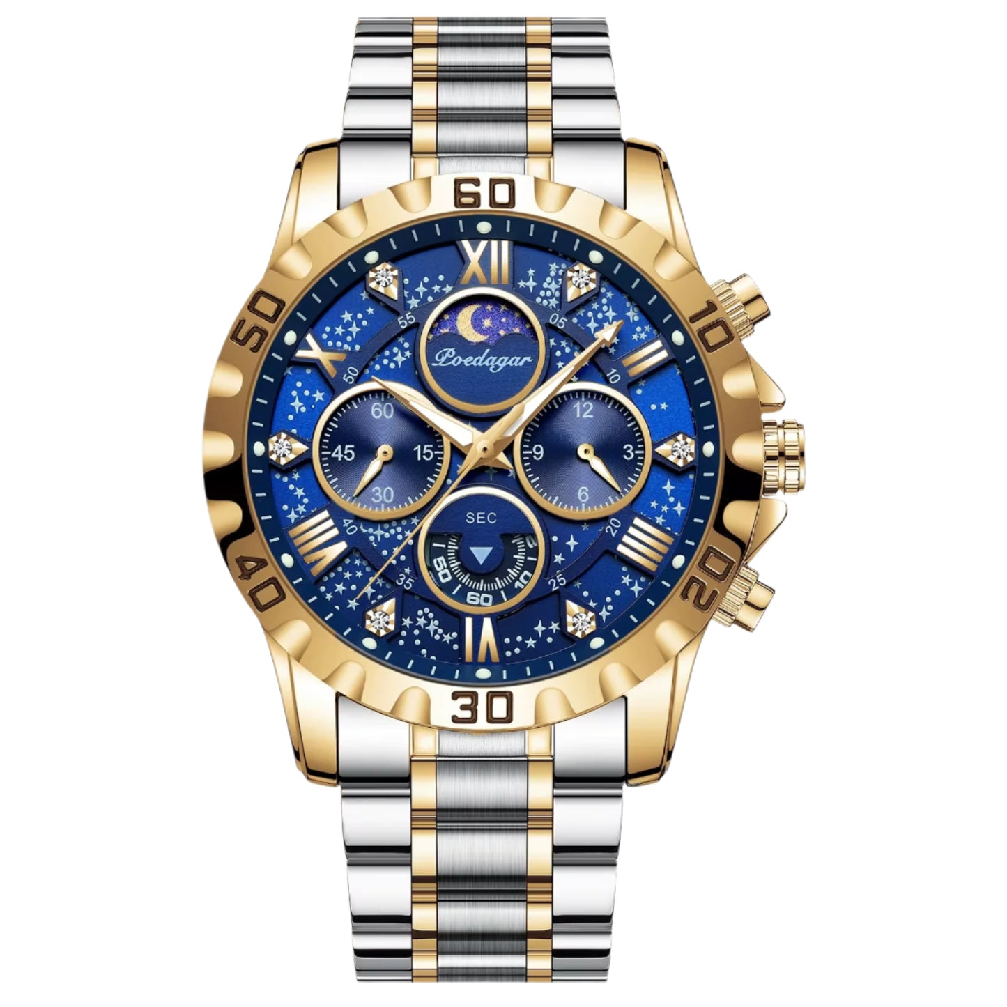 Men's Luxury Waterproof Quartz Chronograph Watch - Luminous Stainless Steel Sports Timepiece
