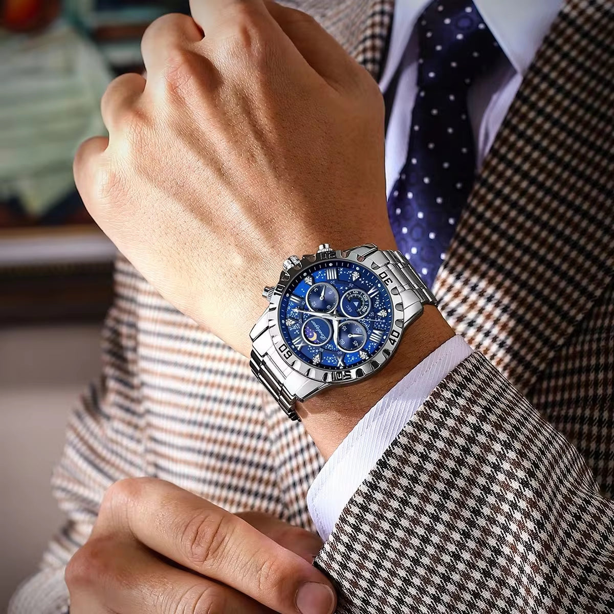 Men's Luxury Waterproof Quartz Chronograph Watch - Luminous Stainless Steel Sports Timepiece