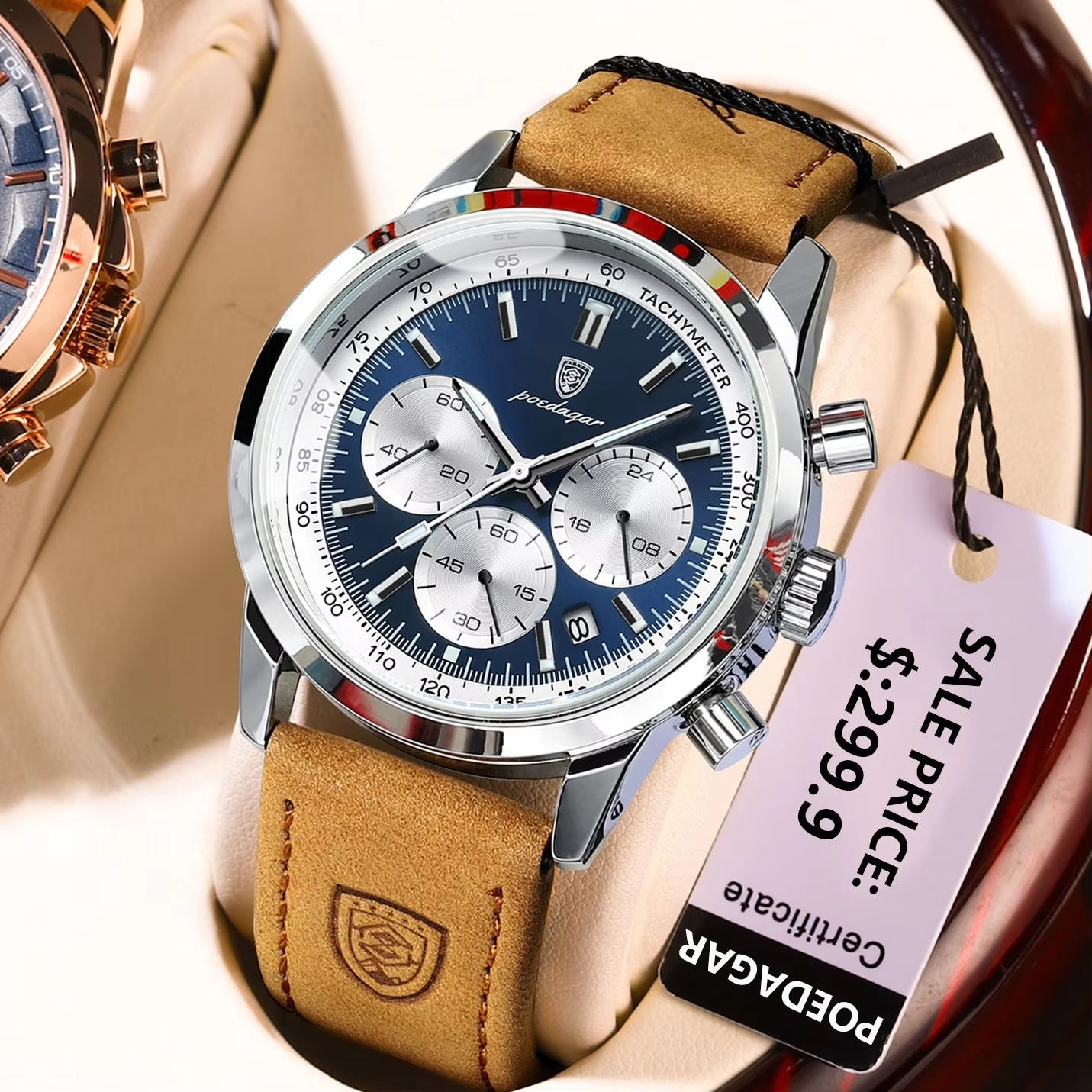 Luxury Man Watch High Quality Waterproof Chronograph Luminous Men'S Wristwatch Leather Men Quartz Watches Casual Clock