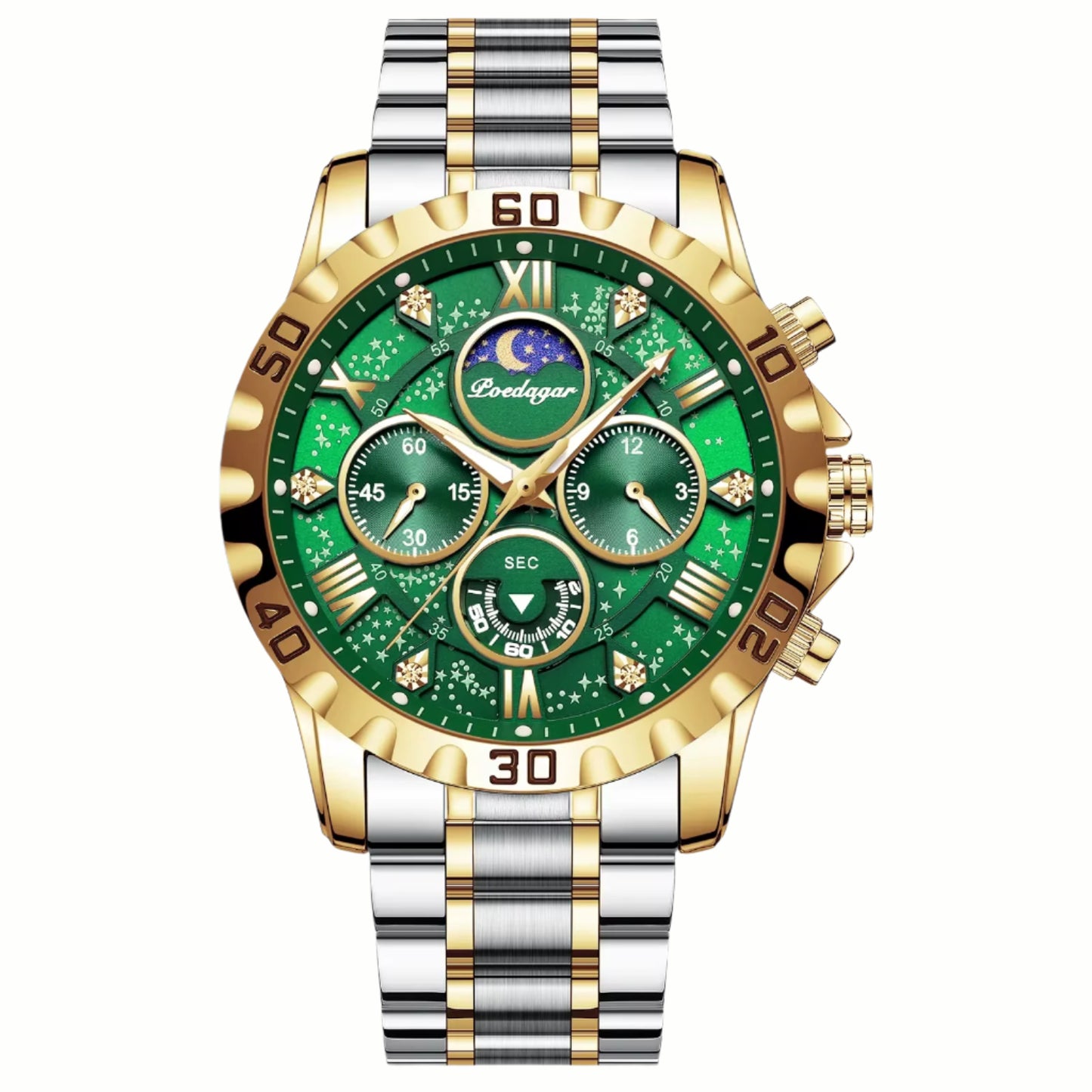 Men's Luxury Waterproof Quartz Chronograph Watch - Luminous Stainless Steel Sports Timepiece
