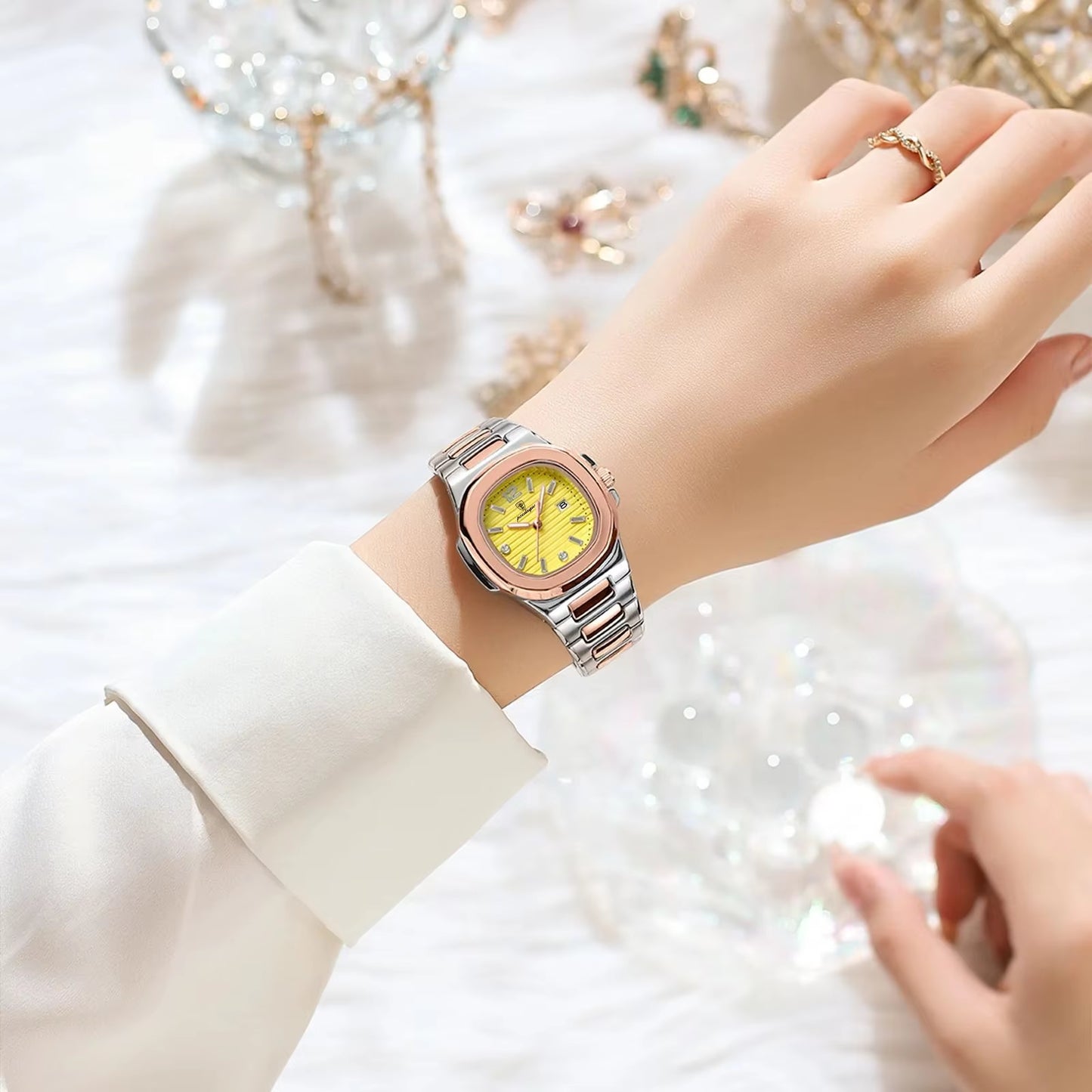Luxury Watch for Woman Square Ladies Quartz Watch Luminous Waterproof Date Women'S Watches Dress Female Clock Reloj+Box