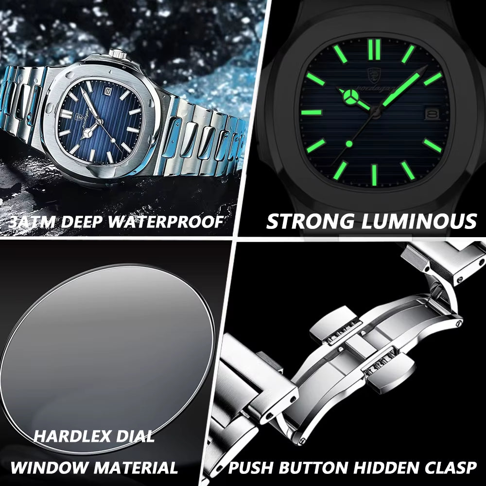 Luxury Watch for Man Waterproof Luminous Date Men Wristwatch Square Stainless Steel Business Men'S Quartz Watches Reloj
