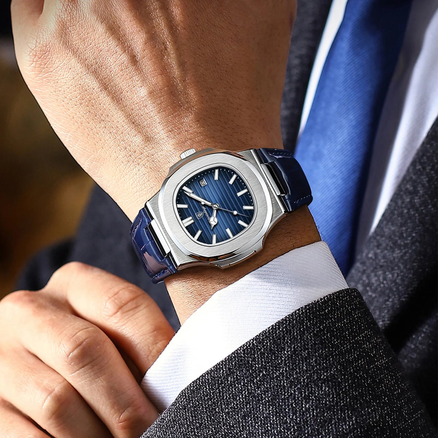 Top Luxury Man Watch Date Waterproof Luminous Leather Watches for Men High Quality Square Men'S Quartz Wristwatch Reloj