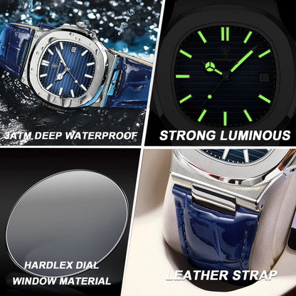 Top Luxury Man Watch Date Waterproof Luminous Leather Watches for Men High Quality Square Men'S Quartz Wristwatch Reloj